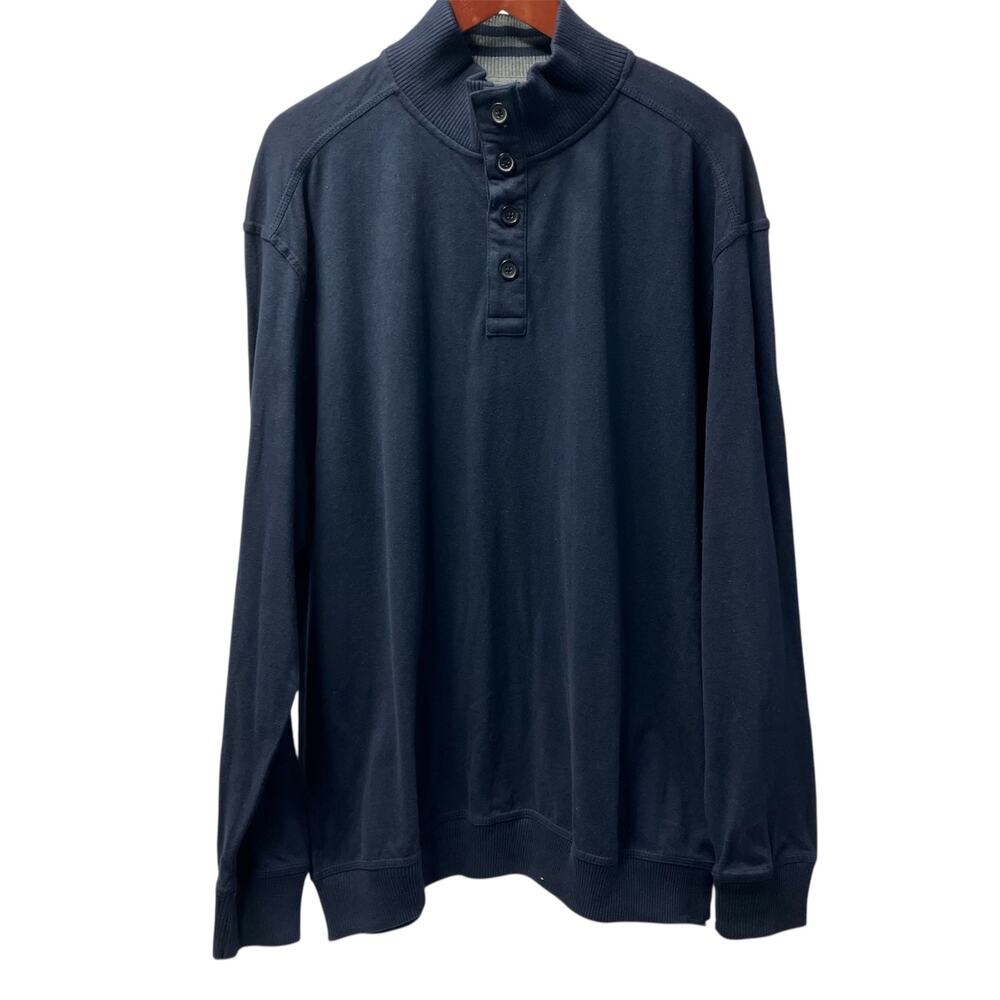 Club Room Mens XXL Navy Blue Button Mock Neck Sweatshirt Cotton‎ New Preppy